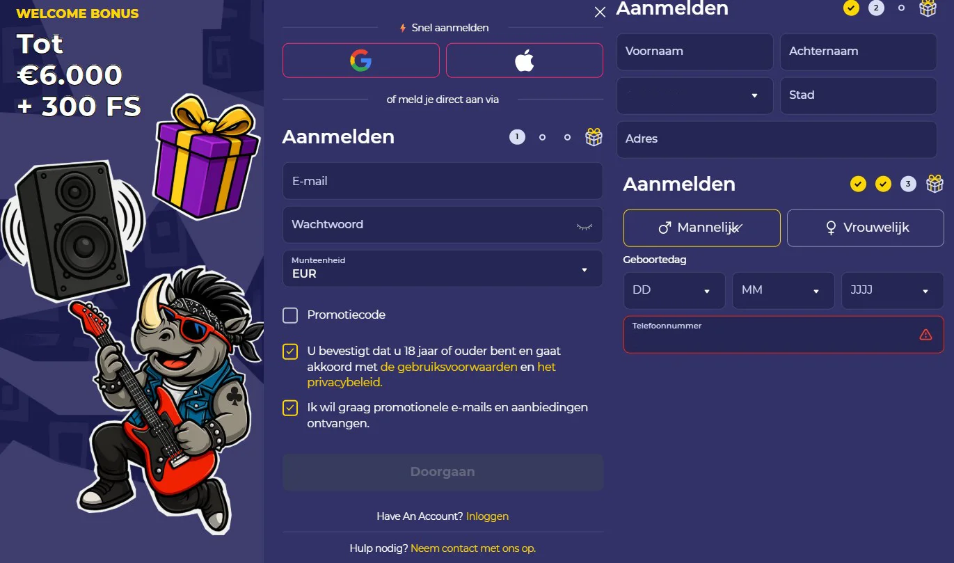 spinorhino casino Registratie en KYC